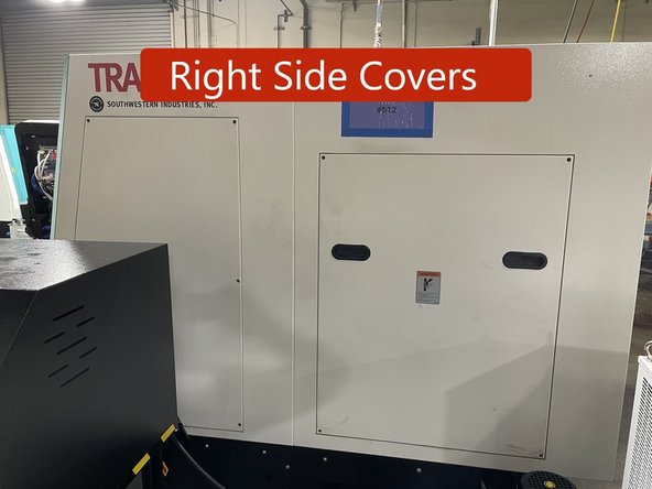 To access the turret there a few covers that need to be removed. The rear 2 covers and the 2 covers on the right side of the machine need to be removed. Photos 1 and 2
