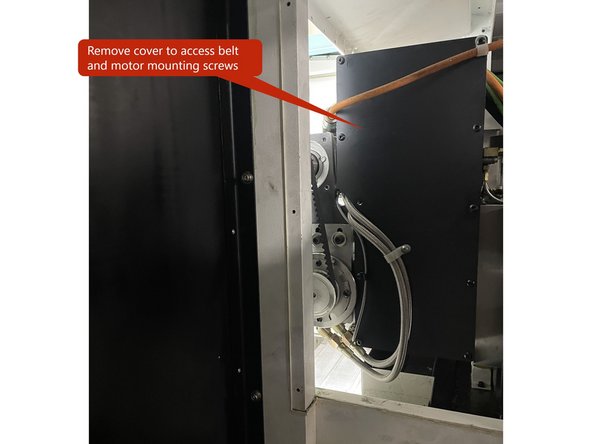 Remove cover to access the gearhead belt and motor mounting screws.