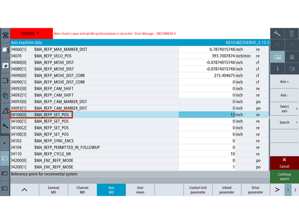 Set MD34100 to match the exact height of the measuring tool or reference stack used when physically referencing the Z2 axis.