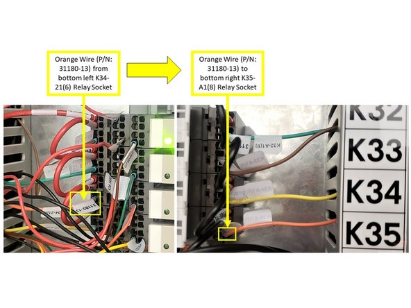 Insert all of the following wires from the Relays to the left side of the Wire Way first, then over and around the Relays, and exit through the right side of the Wire Way.