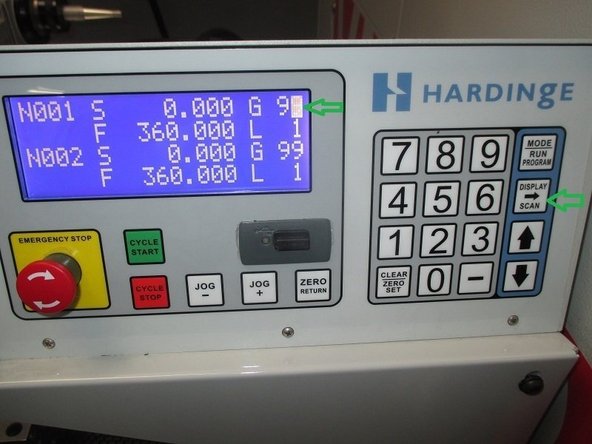 Press the &quot;DISPLAY SCAN&quot; key to move the cursor to the &quot;G&quot; and press the &quot;-&quot; key. Input your new program number and press &quot;Mode&quot; key to begin.