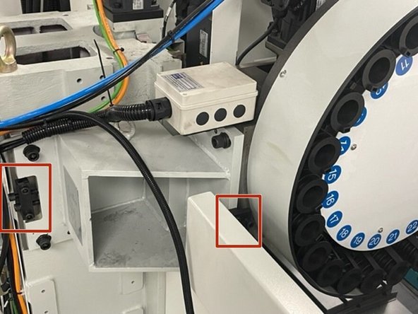 There are two (2) adjustment blocks used for the fine positioning of the ATC. Two (2) screws are used to hold the block and two (2) screws are used to push/pull the ATC into the correct position.