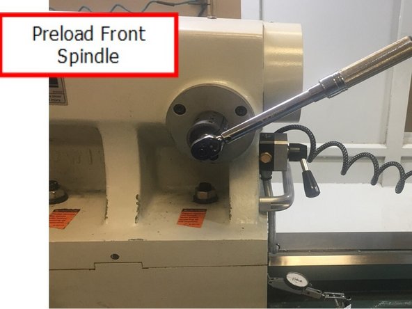 Set the 30 – 250 inch pound torque wrench to 55 inch pounds. Attach the torque wrench to the tailstock torque drive tool with a 13mm socket and torque the tail stock quill to 55 in-lbs.  Rotate the spindle about 10 rotations in the forward and reverse directions. The 31088 torque bar was designed to assist with this.
