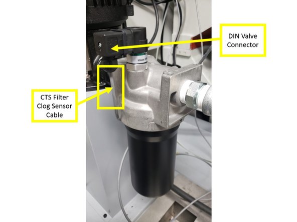 The following process details how to connect the CTS Filter Clog Sensor Cable to the computer module inside the electrical cabinet.