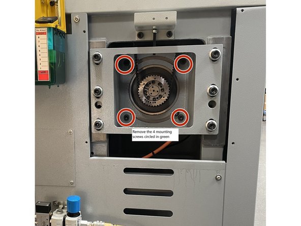 Remove the four(4) screws that mount the motor to the motor mount casting. Circled in green.