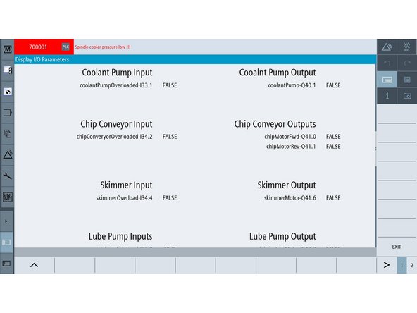 The image on the left shows Coolant Pump, Chip Conveyor, and Skimmer I/Os