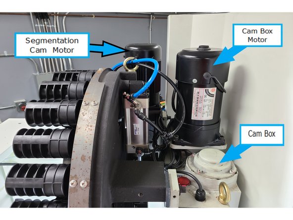 The Proximity Sensor is magnetic and turns on when the segmentation cam completes a full revolution. The carousel disc bearings ride in the slots on the segmentation cam. One rotation of the segmentation cam results in one tool position change