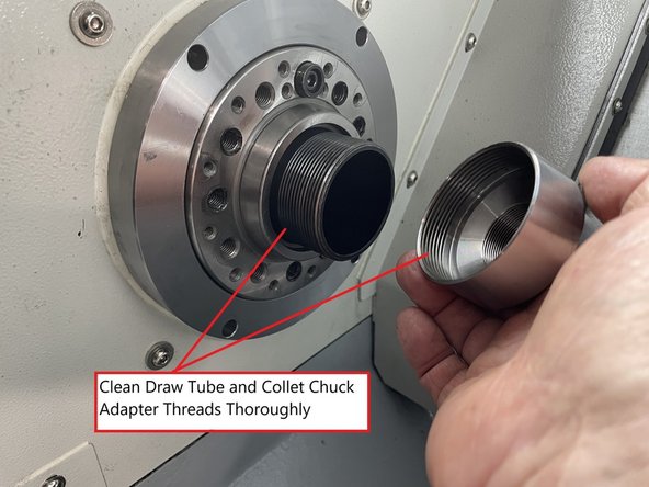 This part of the procedure starts with the chuck removed. For chuck removal procedure see steps 1 and 2.