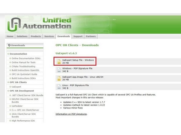 UAExpert software is used to validate OPC UA connection from the control to the computer. Download the latest version of UaExpert software for windows from the link. https://www.unified-automation.com/downl.... Install the software on your computer.