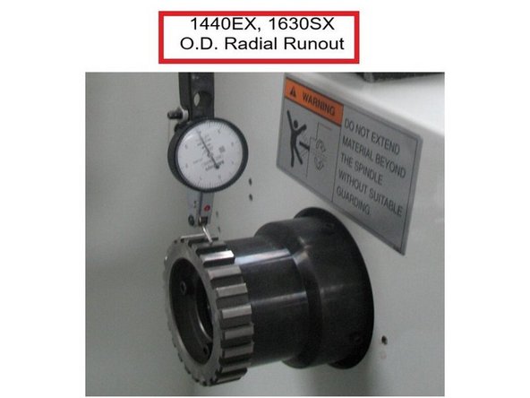 1440 and 1630SX Only - Set the indicator on the O.D. of the locating ring and rotate the front of the spindle by hand to check for radial runout.