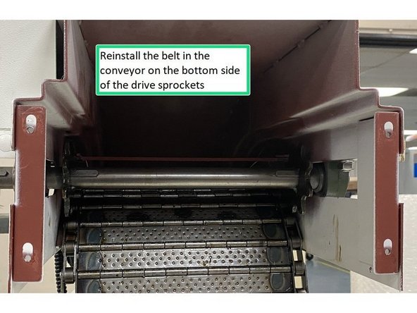 If there are still some chips stuck to the inside of the belt vacuum them out as you are reinstalling the belt if needed.