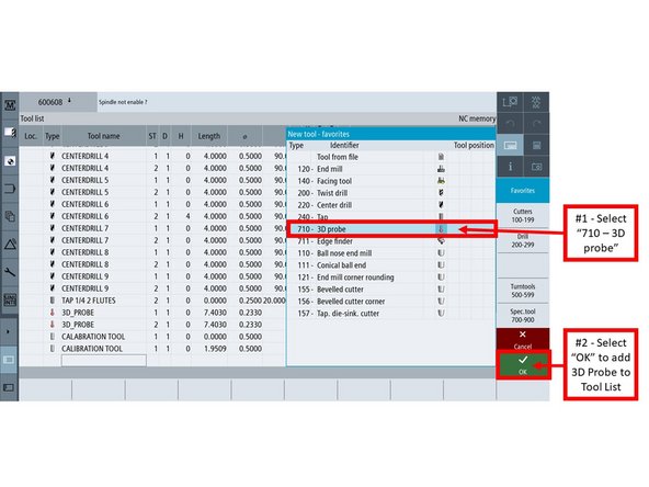 In the [New tool - favorites] window, select [710 - 3D probe] from the list.