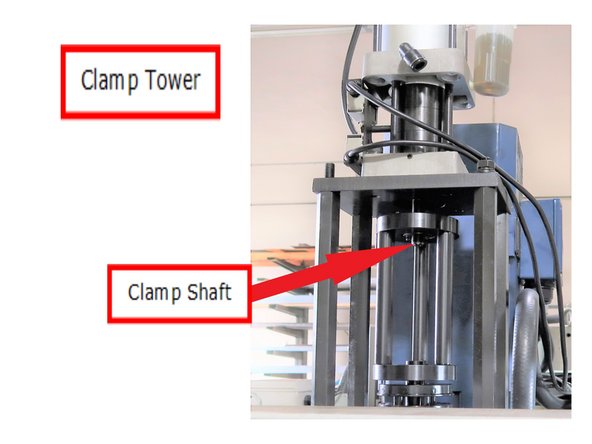 Place the clamp tower on top of the spindle. Add the tool clamp cylinder and base on top, so that the shaft fits through the clamp tower.