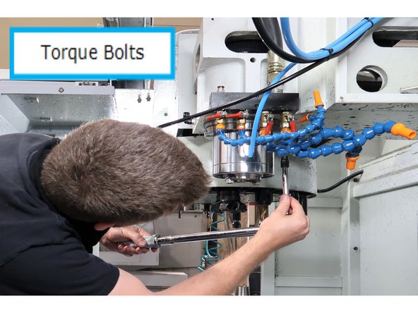 Use the cross pattern to install the spindle bolts. Use the stepped torque system every 10 lbs to a final torque of 30 lbs.