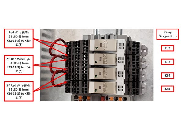 Install three (3) Red Wires (P/N: 31180-8) on the Relay Socket Terminals (please see image):