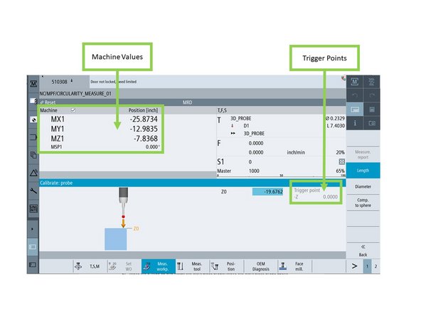 The probe will automatically move down and touch the top of the blocks to measure its length.