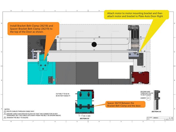 Next install the Plate-Auto Door-Right (63222) to the top machine sheet metal. Use the 3rd nut plate to attach motor mounting plate to the top of the cabinet.  See Image 1