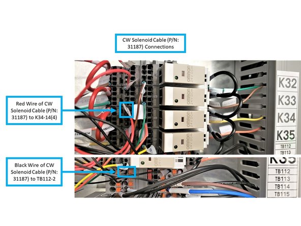 Connect the Red Wire of the Clamp Solenoid Cable (P/N: 31185) to K32-14(4) Relay Socket.