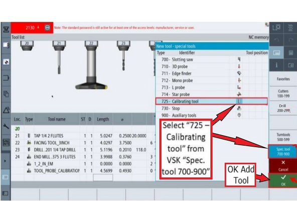In the [New tool – favorites] window, press [Spec. tool 700–900].