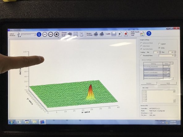 Press on touchscreen to see intensity &quot;spike&quot; on screen as shown in image 3.