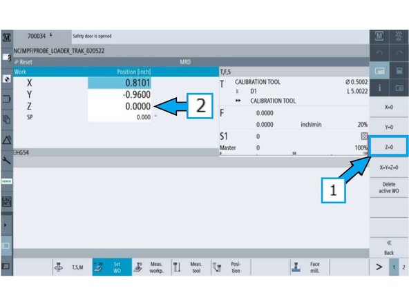 Press [Act. values Machine] to toggle off machine values—this switches the display to work offset values.