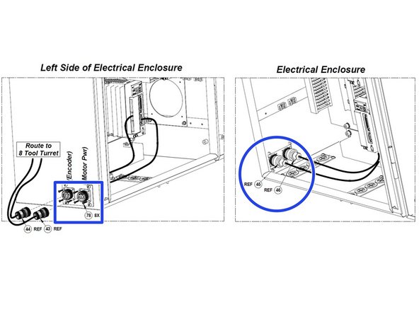 Slide internal power and encoder cables through cable entry plate into the electrical cabinet, use supplied M3 hardware to attach flange to plate.