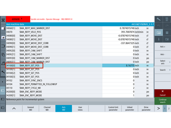 Set MD34100 to match the exact height of the measuring tool or reference stack used when physically referencing the Z1 axis.