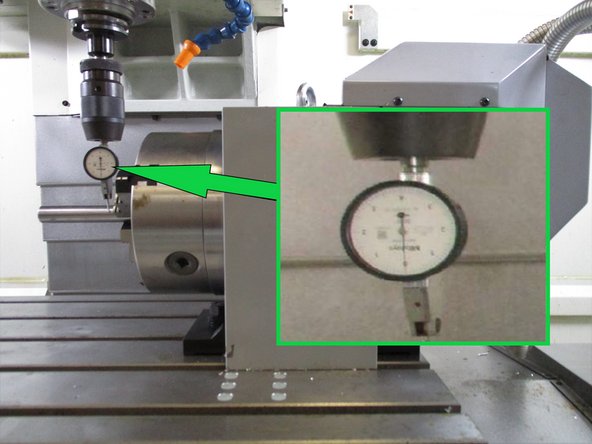 With the dial indicator staying constant during the sweep to show the 4th axis is parallel to table. Adjust 4th Axis and retest as needed to get it parallel to the table as measured with the dial indicator.
