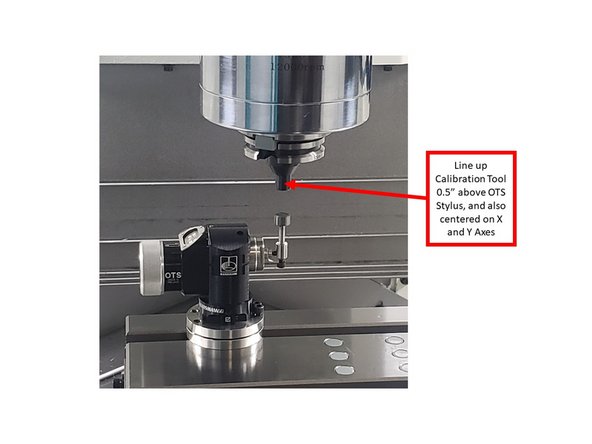 Jog the Calibration Tool to about 0.5" above the OTS Stylus, centered in X and Y.