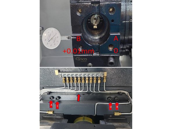 Set up your dial indicator to measure the turret surface shown in Photo 3. Zero at point "A" and measure to point "B".