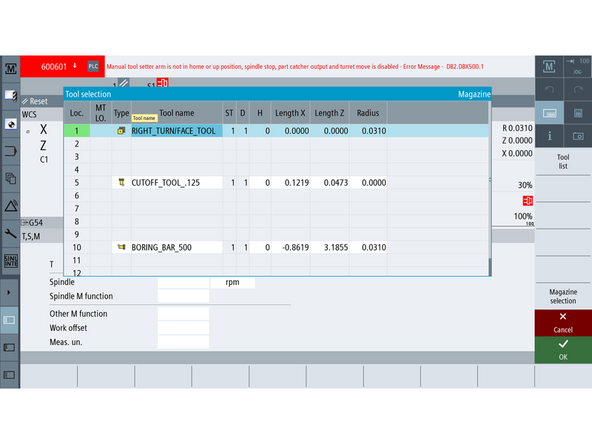 Move the current tool away from the probe to ensure full clearance.