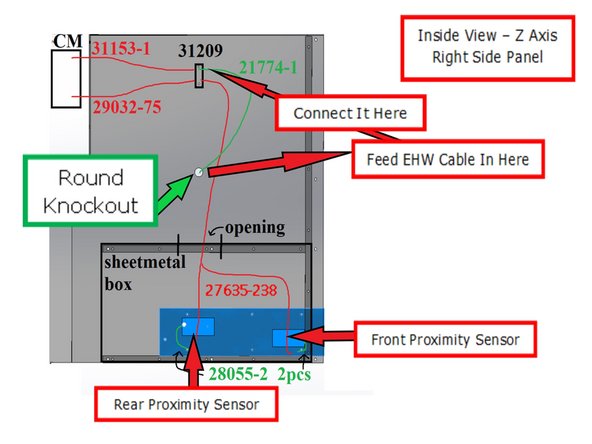 Remove round knockout for Z EHW cable.