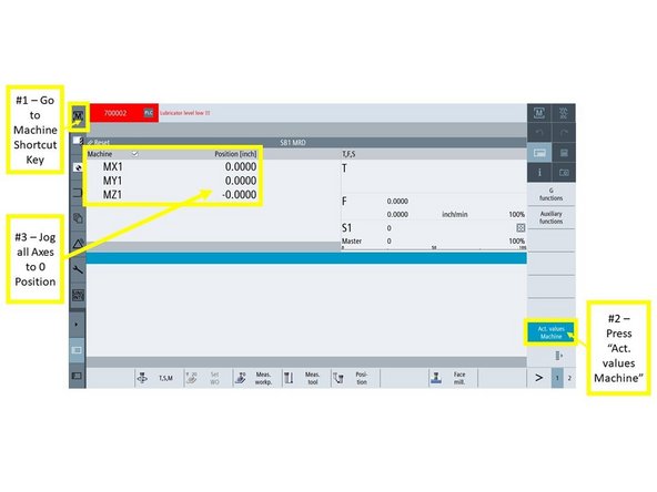 On the touchscreen, press the [Machine] shortcut key in the top left corner of the screen.