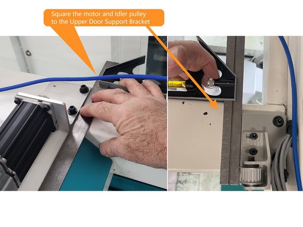 Locate the motor mounting bracket P/N 36144 and install the motor to it with four(4) M5X12 SHCS, then install the key and pulley to the motor shaft and tighten the 2 set screws in the pulley to the flats on the motor shaft.