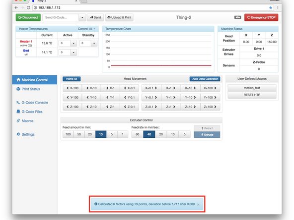 During calibration the nozzle should contact the bed gently and at low speed. If your hot end crashes into the bed at high speed or the FSRs do not trigger, turn off the printer. If this happens, please report your problem at the UltiBots forum so we can help you through calibration. http://forum.ultibots.com