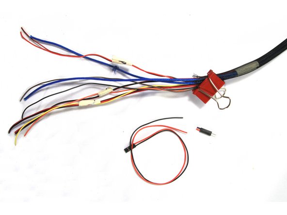 Now you will extend the wires in the whip using the extension wires and heat shrink tubing in the Extruder Extensions bag. Make sure to keep the labels on each pair of wires so you can tell them apart later.
