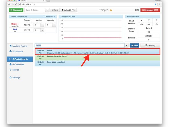 The config.g file provided by UltiBots has reasonable initial values but we're going to add an extra margin of safety during commissioning. Click the Settings button and then the System Editor tab. Click the green (pencil) Edit button next to the config.g file.