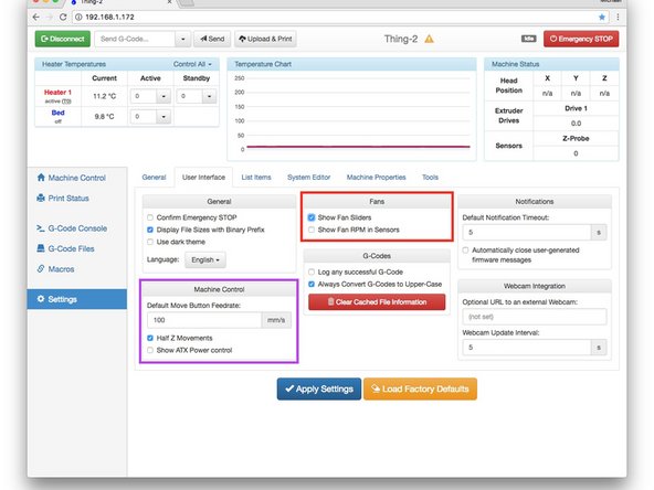 Click the Settings button then User Interface tab. Check the Show Fan Sliders box shown in the first screen capture.