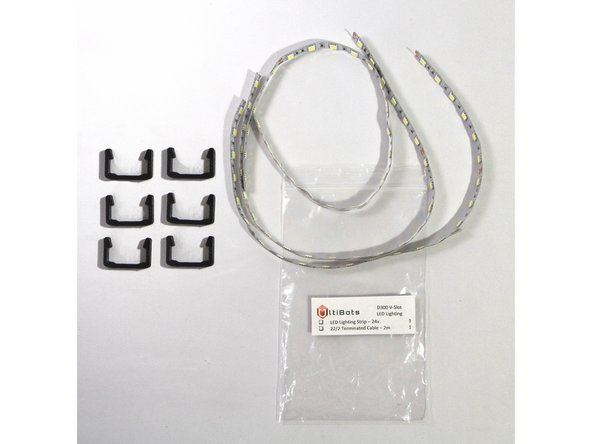Locate the six printed LED retainer clips in box B and the three LED strips in the LED Lighting bag.