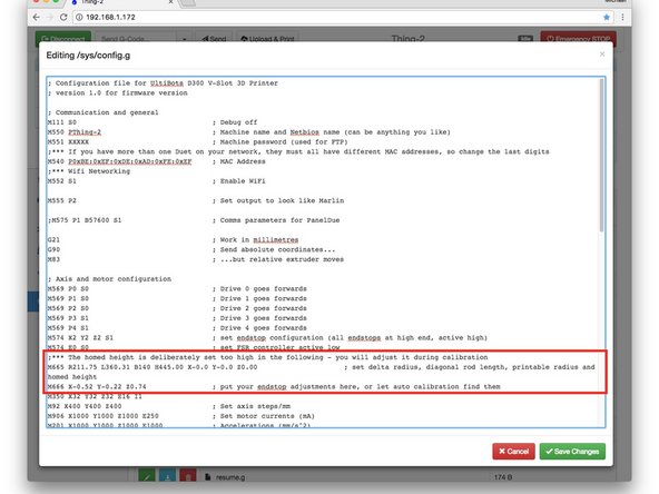 Make screen capture or write down all of the values returned from the M665 and M666 commands.