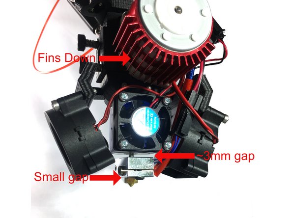 The E3D V6 hot end fan and shroud should be assembled as shown in the first photo. This is reversed from how E3D installs the fan on the shroud.