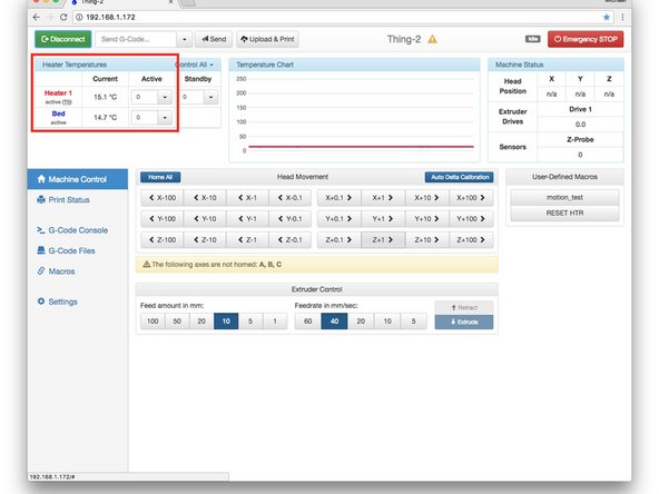 Verify that the endstops and steppers are still operating properly by repeating Steps 59, 60 and optionally Step 61 before proceeding. It will be much more fun this time since you have the arms and effector/hot end installed! Everything check out OK? If so, continue this step.
