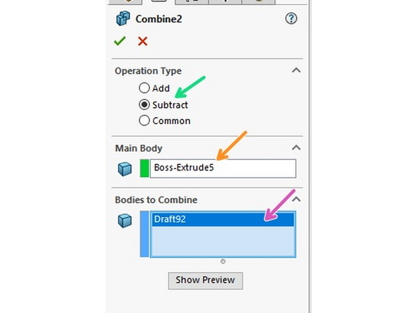 Select the combine feature located in the direct  Editing tab