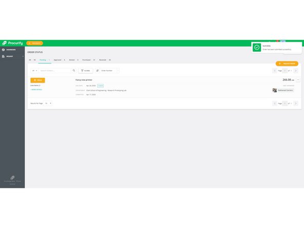 Once the order is submitted it will need to be approved by your supervisor as well as Jim Zahniser for larger orders