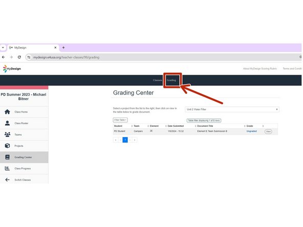 Select Grading to view Grading Overview table of student submissions.