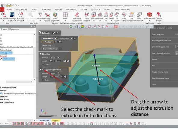 The extrude feature can be found on the top window under Home