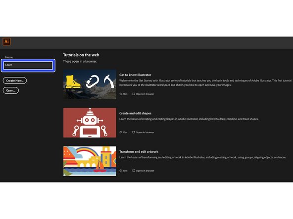 Under the Learn tab on the main page, you can find a list tutorials