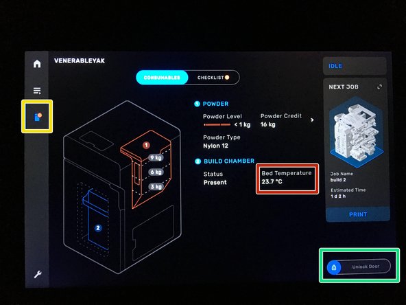 Switch to the Build Chamber status view on the Fuse touchpad