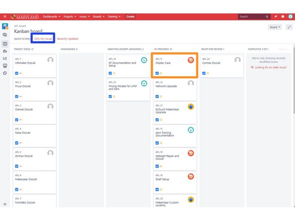 This is what a Kanban board for the AFL looks like, you're able to see the progression of projects across the screen from project ideas to completed