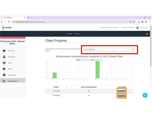 Select &quot;Unit 2 Water Filter&quot; from the Please select a project dropdown list